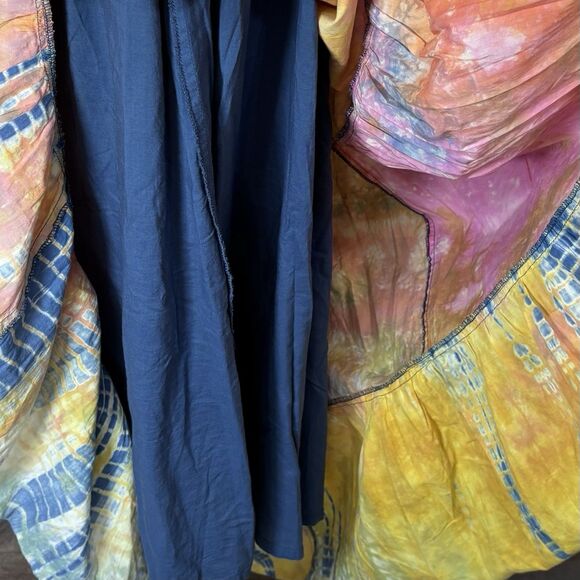 Double D Ranch Boho Maxi Skirt Peasant Tie Dye Patchwork Beaded Waist - Picture 6 of 11
